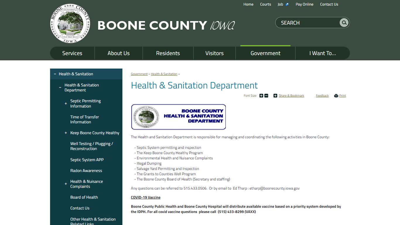 Health & Sanitation Department | Boone County, IA